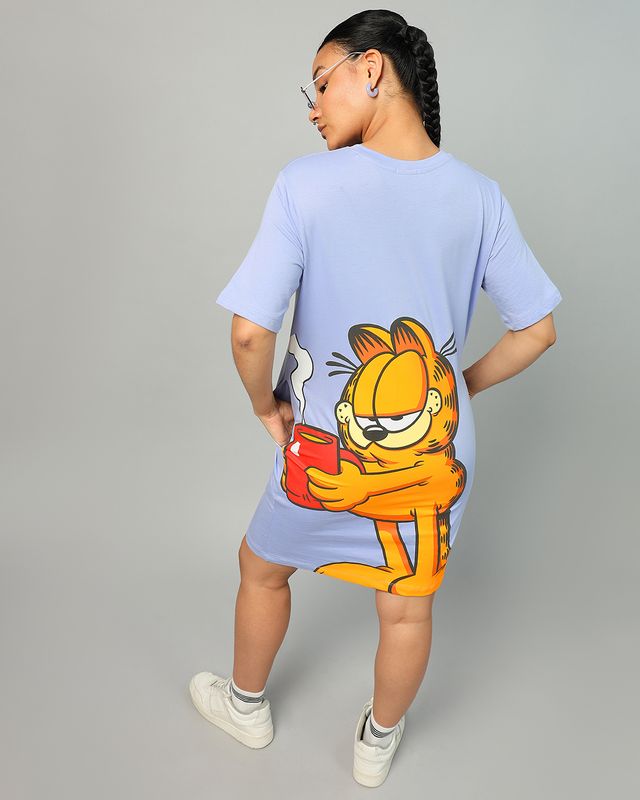 Women's Baby Lavender Garfield Graphic Printed Oversized T-shirt Dress