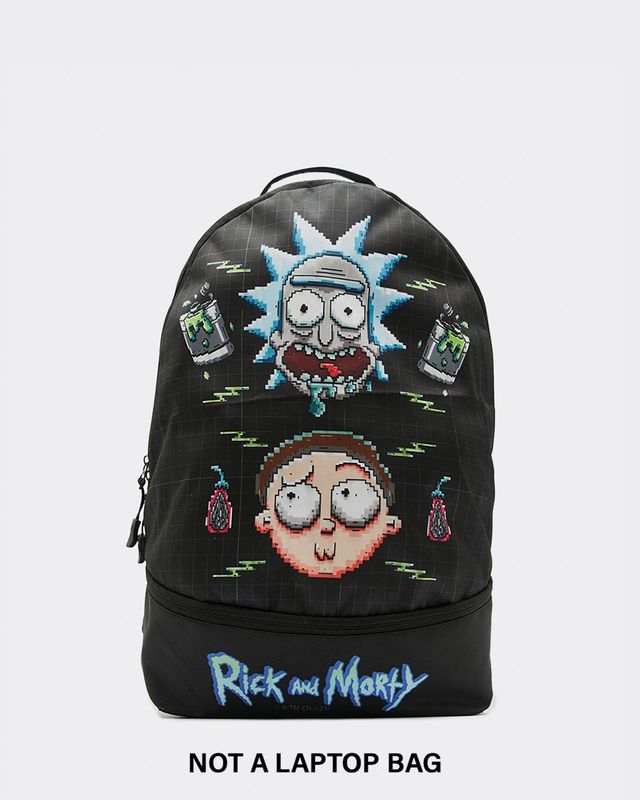 Unisex Black 8-Bit Rick & Morty Printed Small Backpack-Front Bewakoof Shop Unisex Black 8-Bit Rick & Morty Printed Small Backpack-Front
