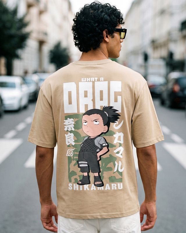 Men's Brown Shikamaru Drag Graphic Printed Oversized T-shirt