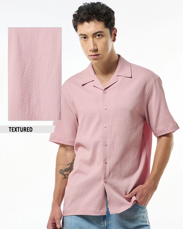Men's Light Pink Textured Oversized Shirt