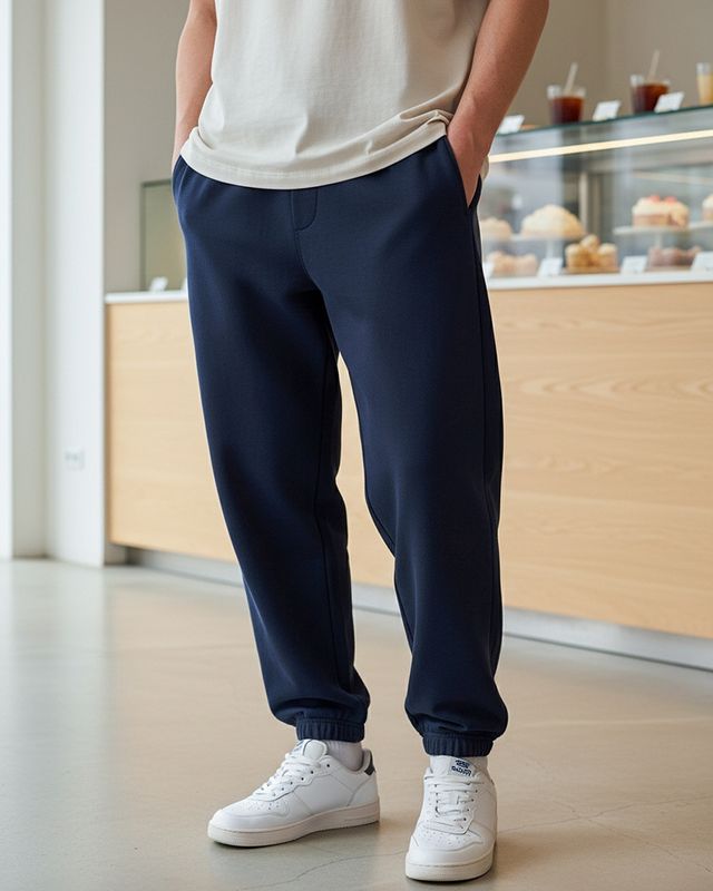 Shop Men's Navy Blue Oversized Warm Joggers-Front