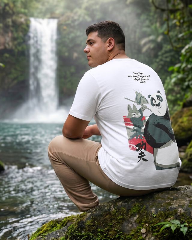 Men's White The Real Warrior Graphic Printed Plus Size T-shirt