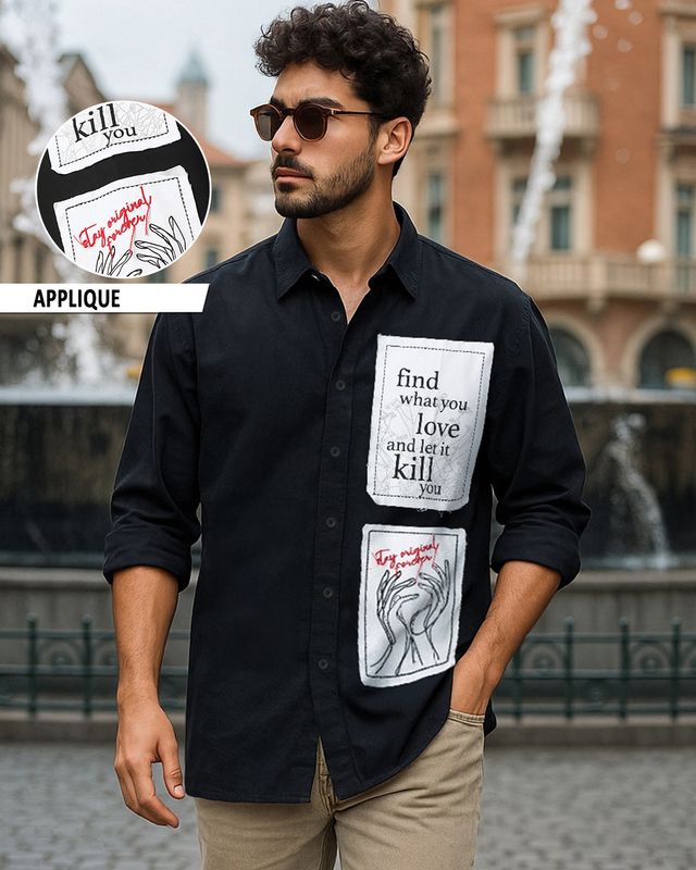 Men's Jet Black Stay Original Applique Oversized Shirt