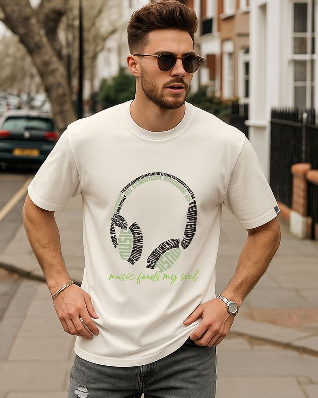 Men's Gardenia Music Feeds My Soul Graphic Printed Oversized T-shirt