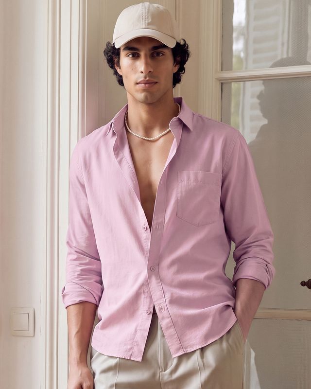 Men's Pink Cotton Linen Shirt