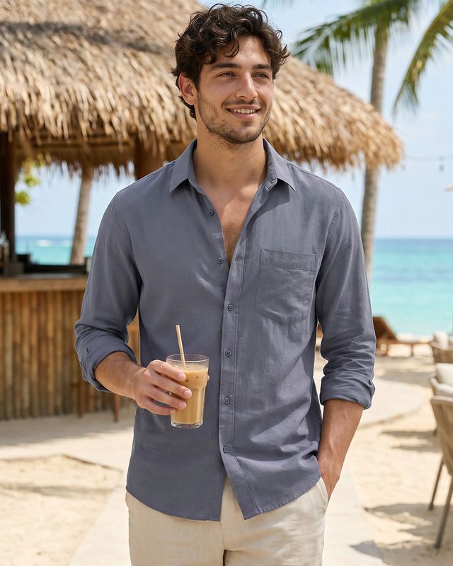 Men's Dark Grey Cotton Linen Shirt