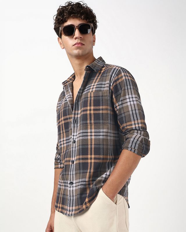 Men's Brown & Black Checked Shirt