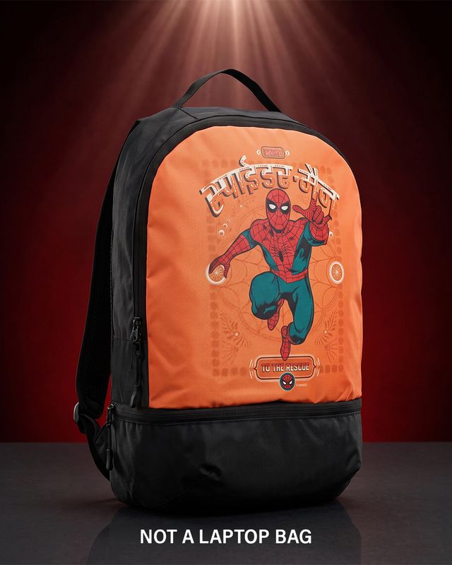 Unisex Orange Spiderman Truck Art Printed Small Backpack