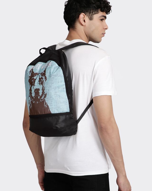 Unisex Black & Blue Night Watch Printed Small Backpack-Front Bewakoof Shop Unisex Black & Blue Night Watch Printed Small Backpack-Front