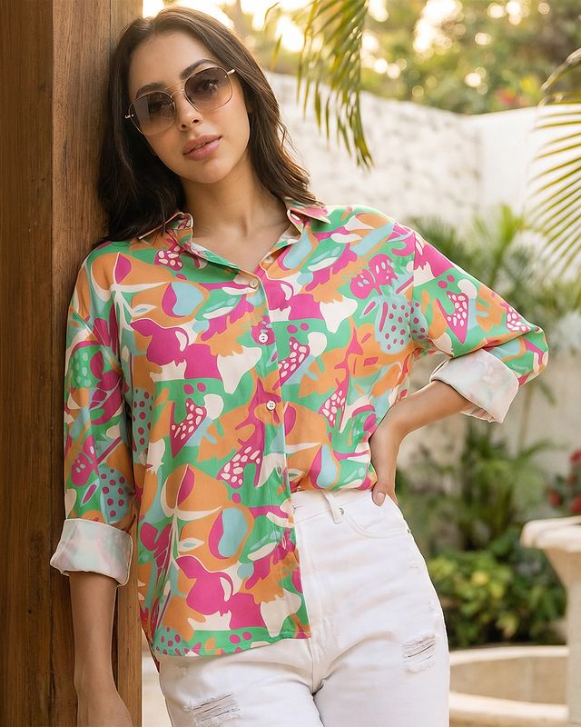Women's Multicolor All Over Printed Oversized Shirt