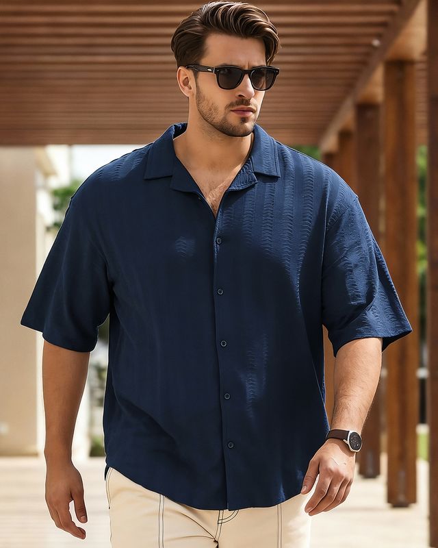Shop Men's Peageant Blue Textured Oversized Plus Size Shirt-Front