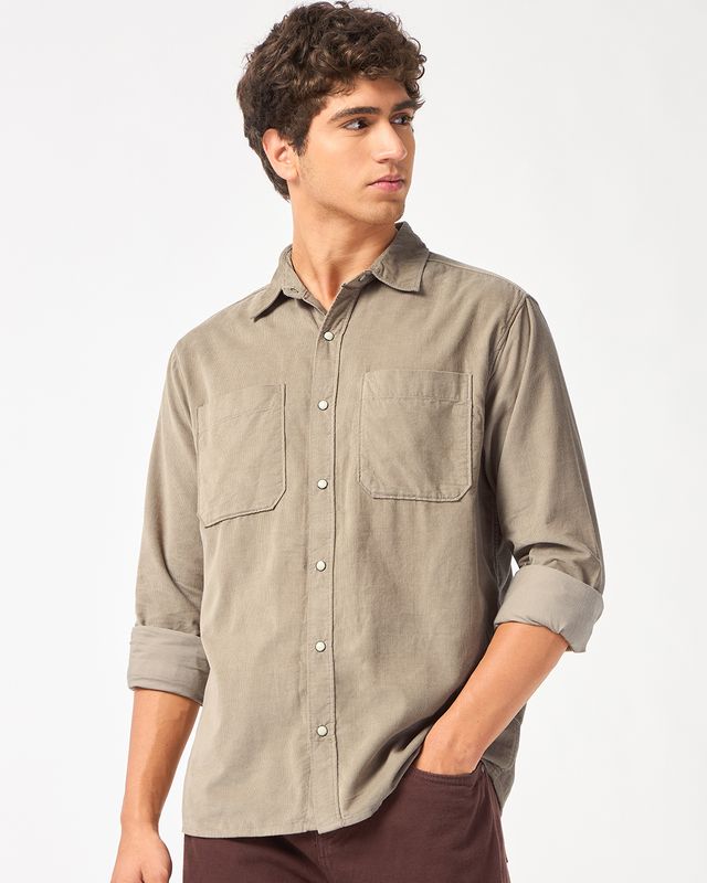 Men's Beige Corduroy Shirt