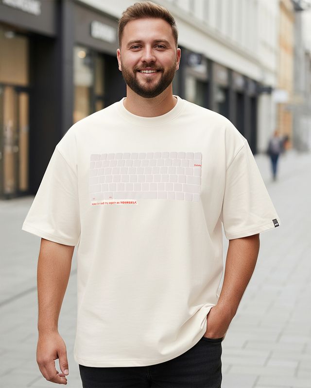 Shop Men's Beige Keyboard Graphic Printed Oversized Plus Size T-shirt-Front