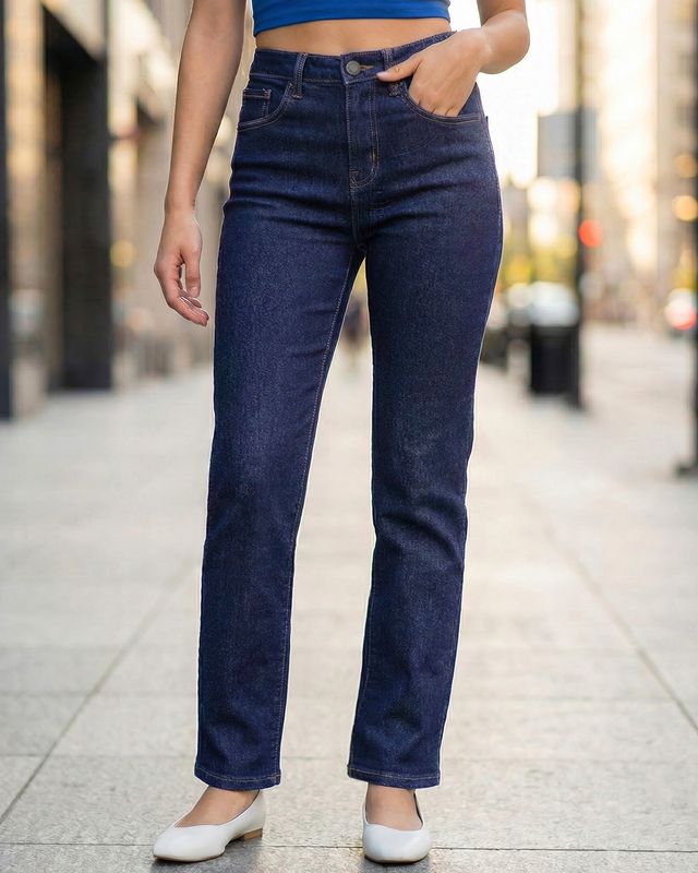 Women's Dark Blue Slim Straight Fit Ankle Length Jeans