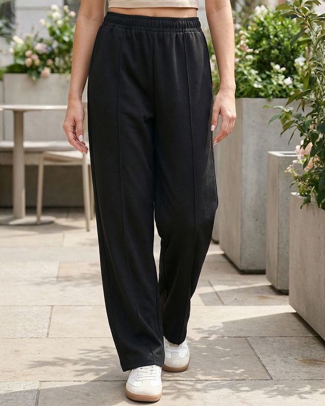 Women's Jet Black Wide Leg Track Pants