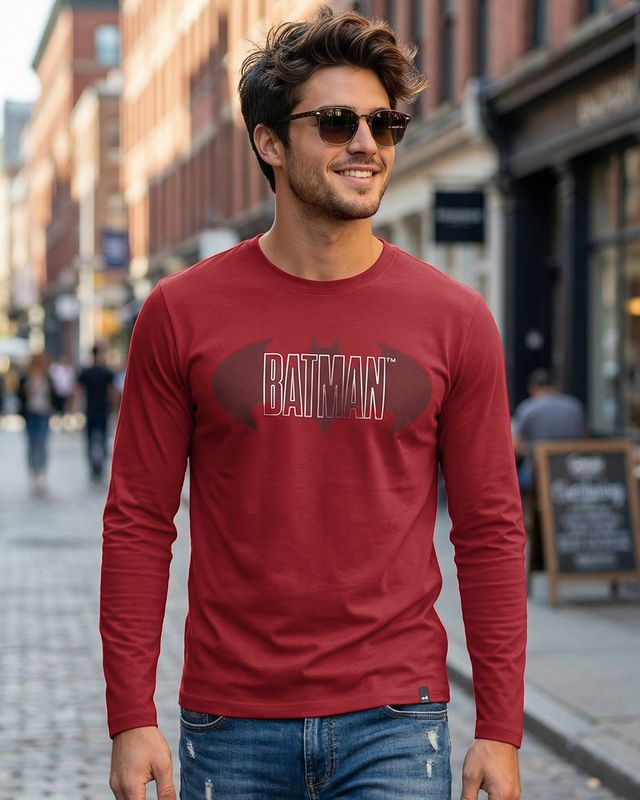 Men's Bold Red Batman Logo Graphic Printed T-shirt