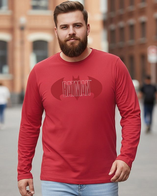 Men's Bold Red Batman Logo Graphic Printed Plus Size T-shirt