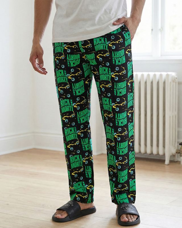 Men's Meteorite Black Rick & Morty All Over Printed Pyjamas