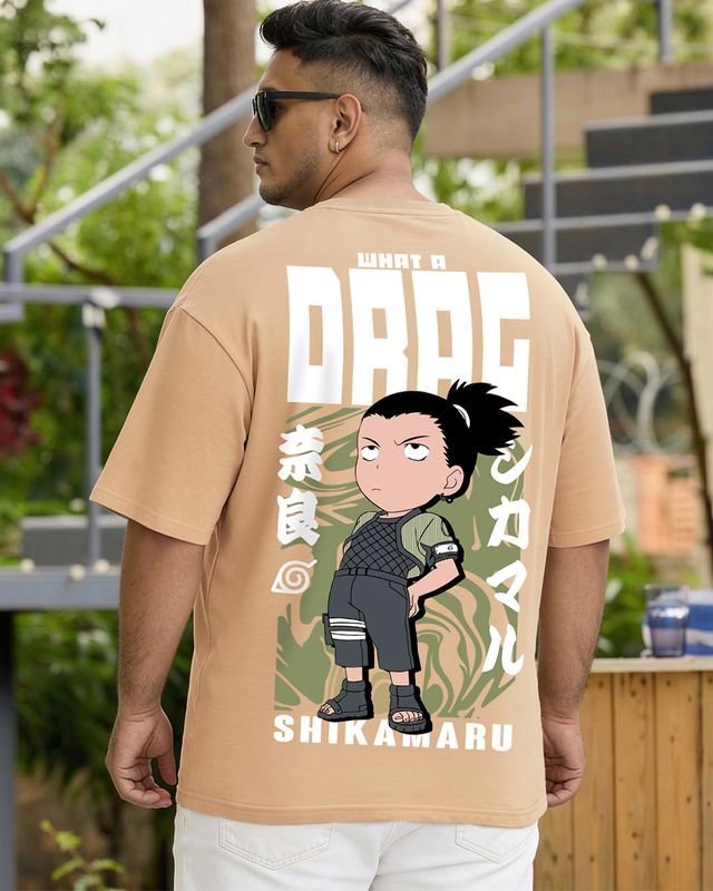 Men's Ginger Root Brown Shikamaru Drag Graphic Printed Oversized Plus Size T-shirt