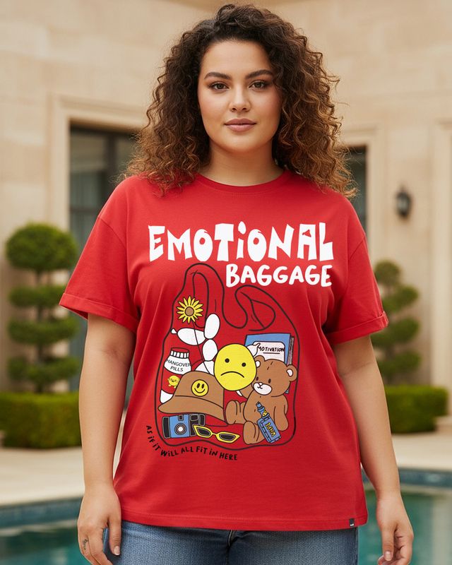 Women's Bold Red Emotional Baggage Graphic Printed Boyfriend Plus Size T-shirt