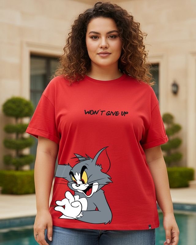 Women's Bold Red Tom Chase Graphic Printed Boyfriend Plus Size T-shirt