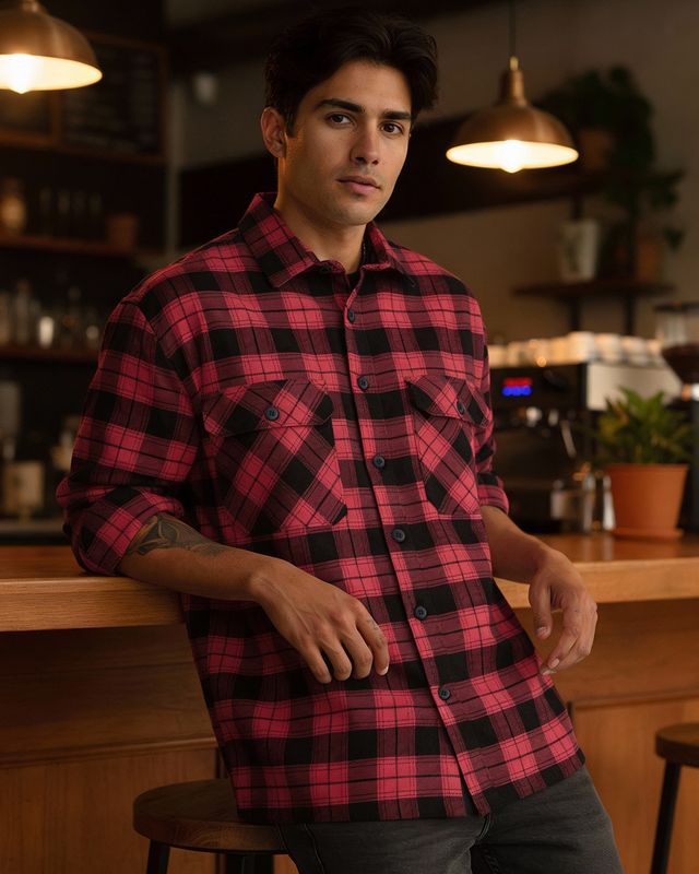 Men's Red & Black Checked Relaxed Fit Shirt