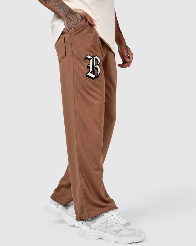 Men's Brown Embroidered Straight Fit Track Pants