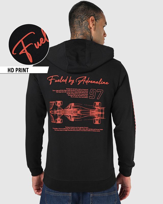 Men's Black Fueled Graphic Printed Hoodies