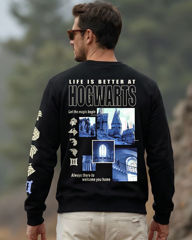 Men's Jet Black Life Is Better Graphic Printed Sweatshirt