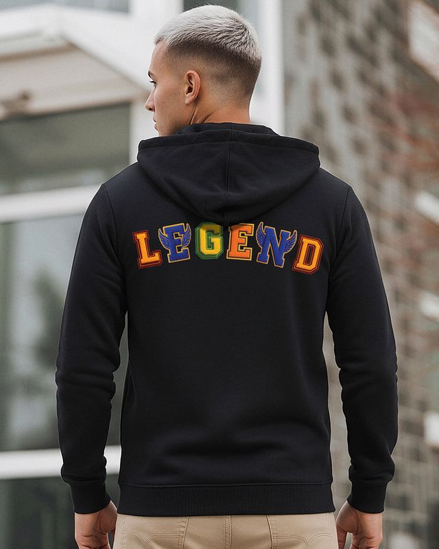 Men's Jet Black Legend Typography Hoodies