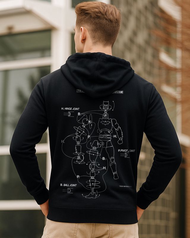Men's Jet Black Action Figure Graphic Printed Hoodies