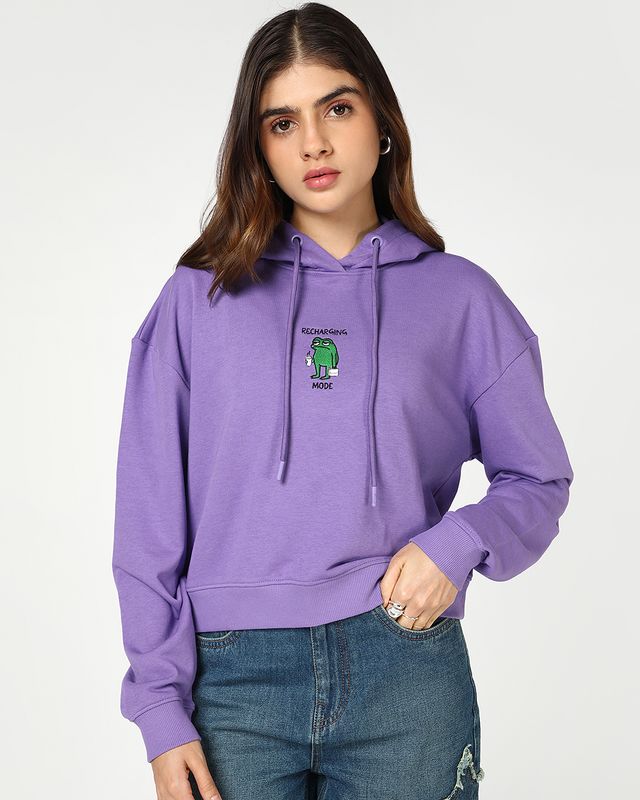 Women's Purple Cancel Mondays Graphic Printed Oversized Crop Hoodies