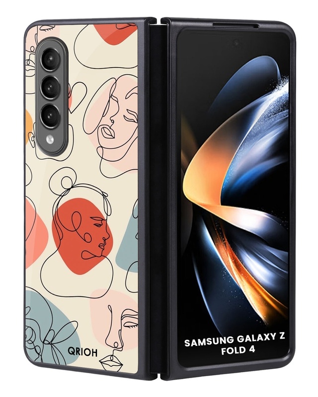 Shop Abstract Faces Premium Glass Case for Samsung Galaxy Z Fold4 5G (Shock Proof, Scratch Resistant)-Front