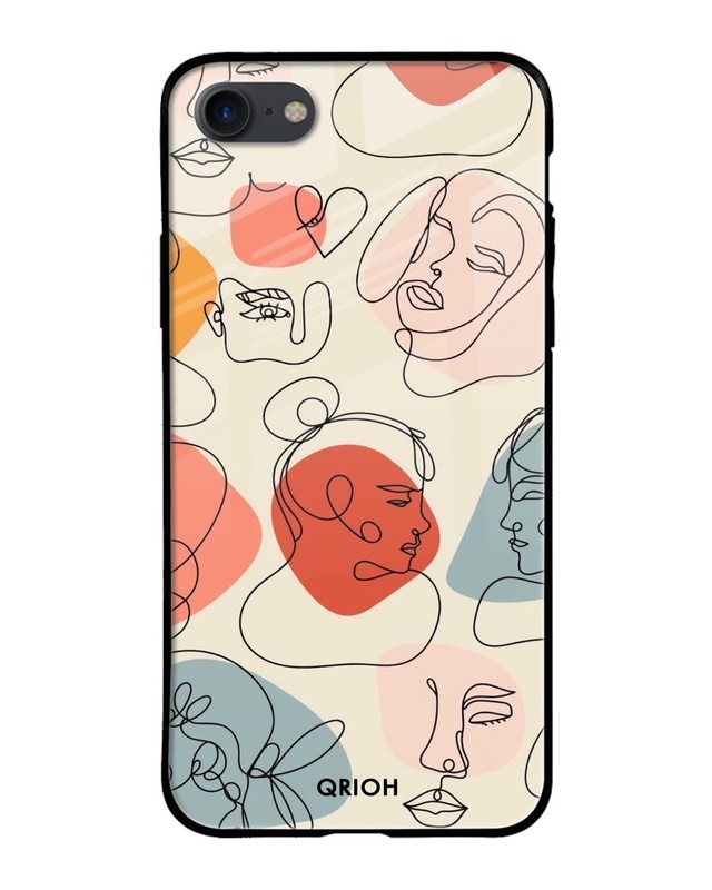 Shop Abstract Faces Printed Premium Glass Cover For iPhone 7 (Impact Resistant, Matte Finish)-Front