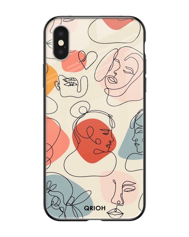 Shop Abstract Faces Printed Premium Glass Cover For iPhone XS (Impact Resistant, Matte Finish)-Front