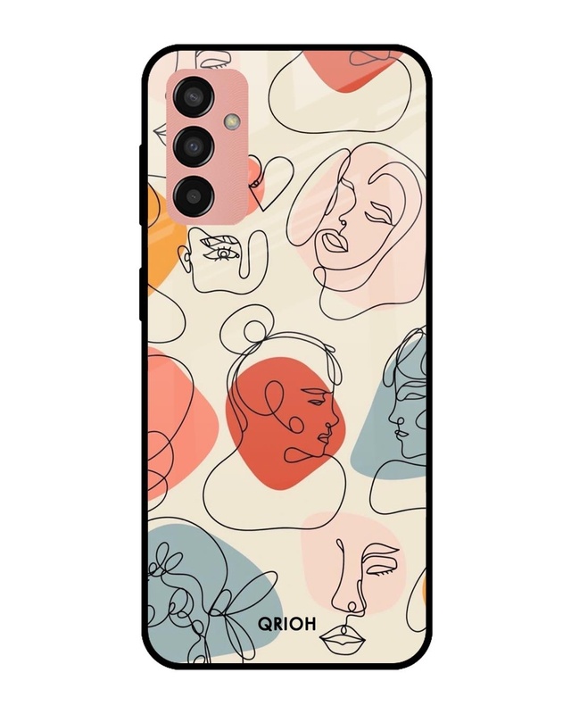 Shop Abstract Faces Printed Premium Glass Cover for Samsung Galaxy F13 (Shock Proof, Scratch Resistant)-Front