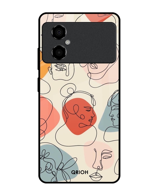 Shop Abstract Faces Printed Premium Glass Case for Poco M4 5G (Shock Proof,Scratch Resistant)-Front