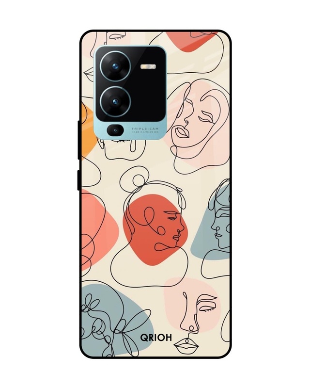 Shop Abstract Faces Printed Premium Glass Case for Vivo V25 Pro (Shock Proof,Scratch Resistant)-Front