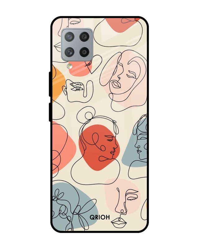 Shop Abstract Faces Printed Premium Glass Cover For  M42(Impact Resistant, Matte Finish)-Front