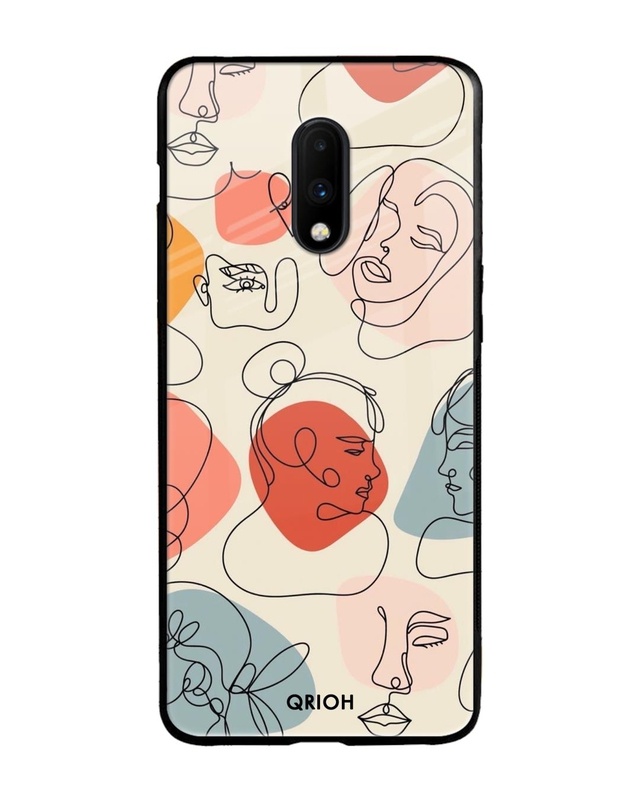 Shop Abstract Faces Printed Premium Glass Cover For OnePlus 7 (Impact Resistant, Matte Finish)-Front