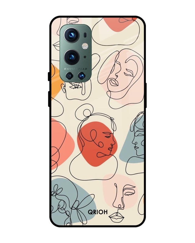 Shop Abstract Faces Printed Premium Glass Cover For OnePlus 9 Pro (Impact Resistant, Matte Finish)-Front