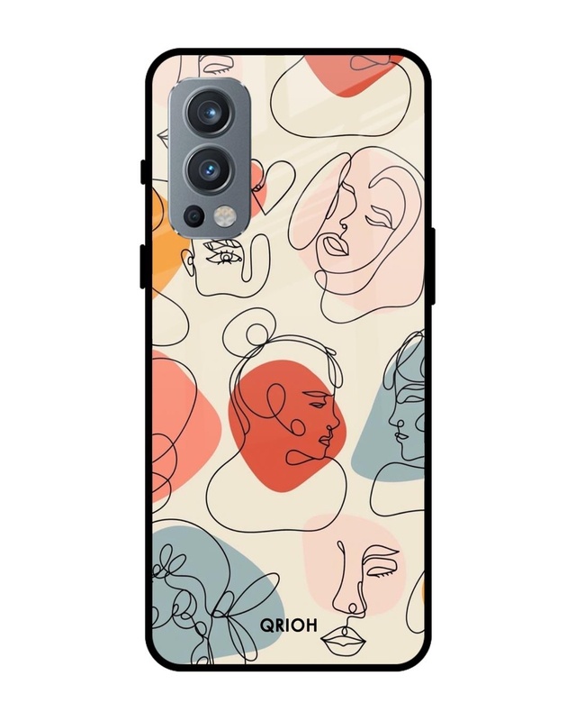 Shop Abstract Faces Printed Premium Glass Cover For OnePlus Nord 2 5G (Impact Resistant, Matte Finish)-Front
