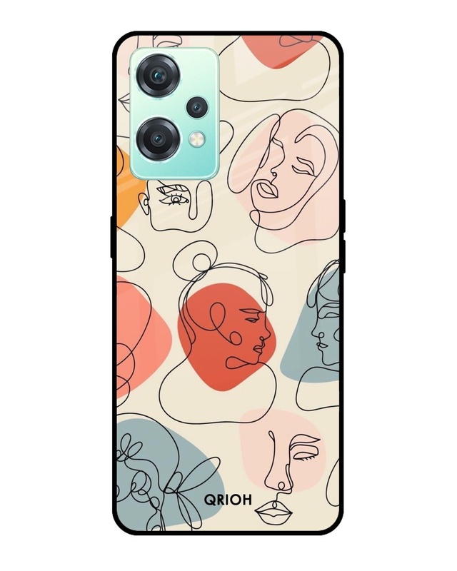 Shop Abstract Faces Printed Premium Glass Cover For OnePlus Nord CE 2 Lite 5G (Matte Finish)-Front