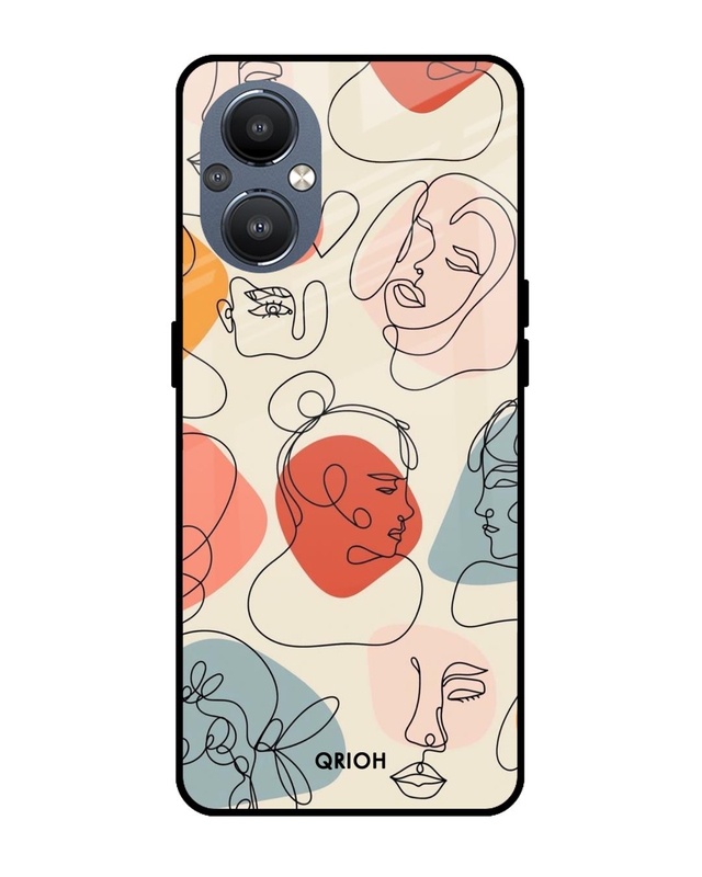Shop Abstract Faces Printed Premium Glass Cover For OnePlus Nord N20 5G (Impact Resistant, Matte Finish)-Front
