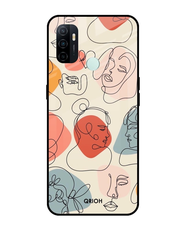 Shop Abstract Faces Printed Premium Glass Cover For Oppo A33 (Impact Resistant, Matte Finish)-Front