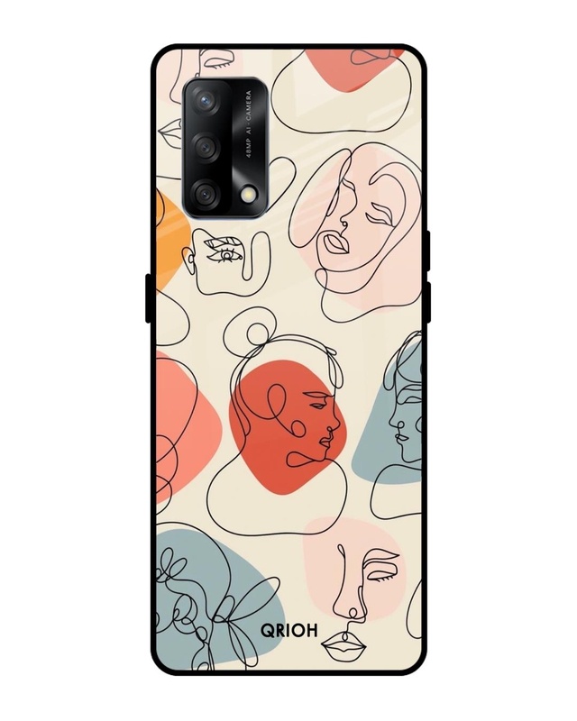 Shop Abstract Faces Printed Premium Glass Cover For Oppo F19 (Impact Resistant, Matte Finish)-Front