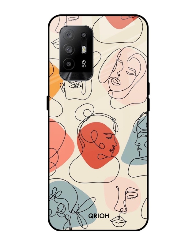Shop Abstract Faces Printed Premium Glass Cover For Oppo F19 Pro Plus (Impact Resistant, Matte Finish)-Front