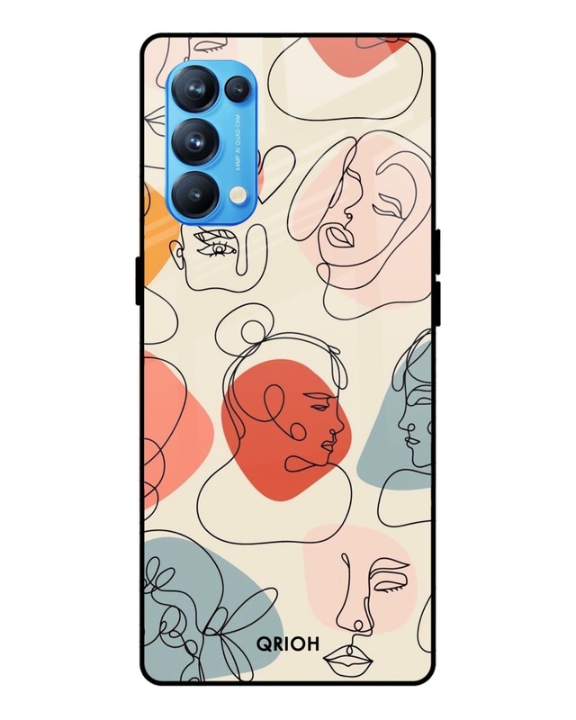 Shop Abstract Faces Printed Premium Glass Cover For Oppo Reno 5 Pro (Impact Resistant, Matte Finish)-Front