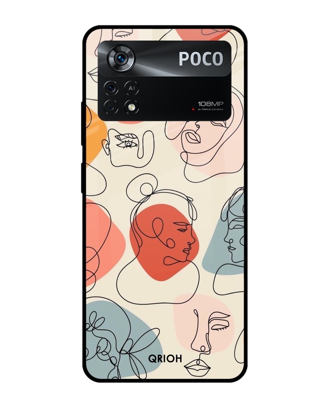 Shop Abstract Faces Printed Premium Glass Cover for Poco X4 Pro 5G (Shock Proof, Scratch Resistant)-Front