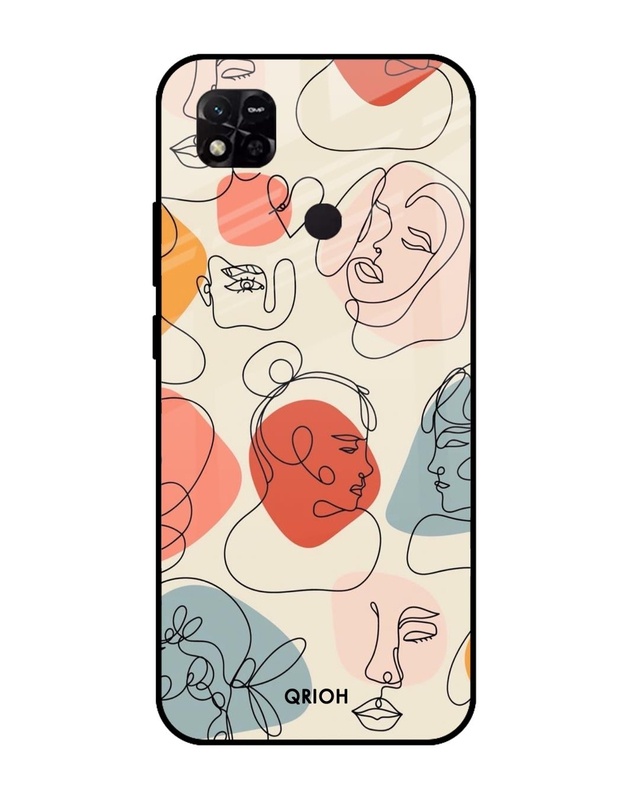 Shop Abstract Faces Printed Premium Glass Cover For Redmi 10A (Impact Resistant, Matte Finish)-Front